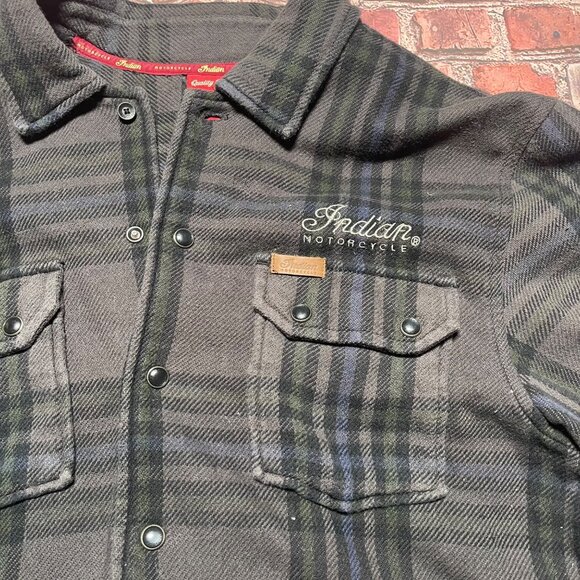 Indian Motorcycle Plaid Long Sleeve Flannel Shirt Size M Casual Grunge Biker - Picture 2 of 6